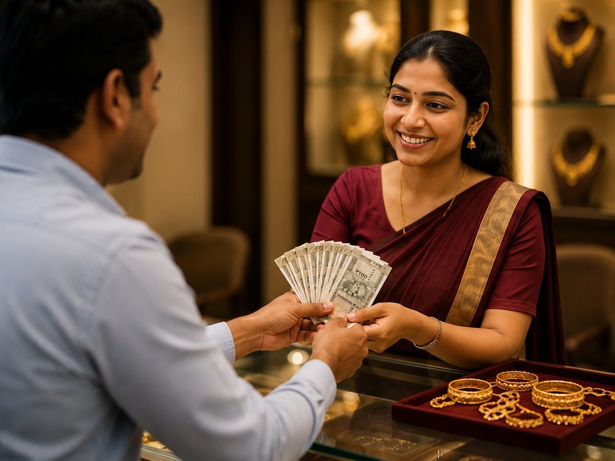 Completing a gold-selling transaction (illustrative image)