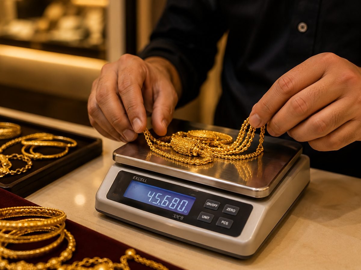 Weighing gold on a digital scale (illustrative image)